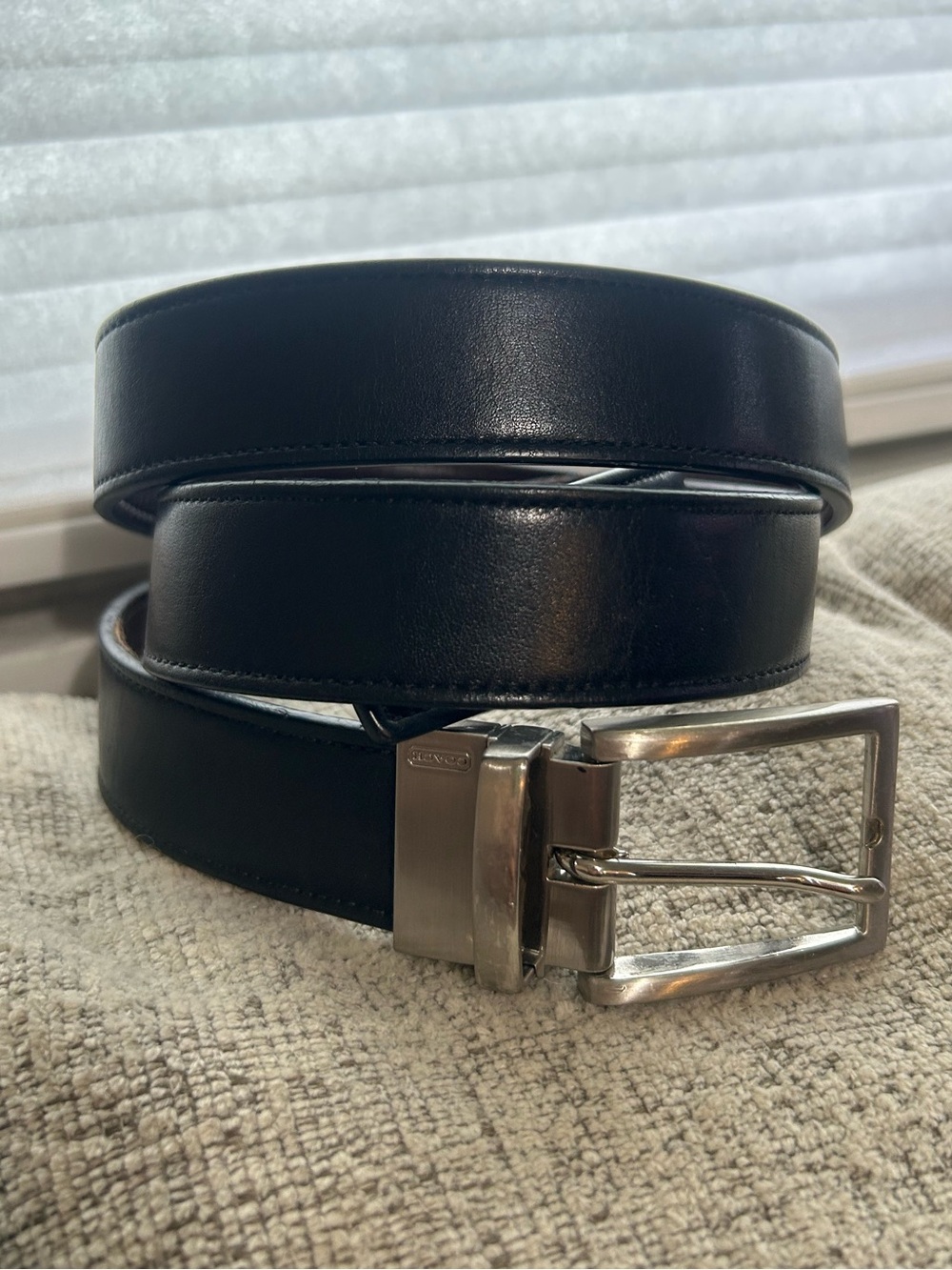 Coach Men’s Size 44 Black Leather Dress Belt with Silver Buckle